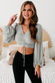 Mischievous Mind Ruched Front Long Sleeve Crop Top (Heather Grey) - NanaMacs