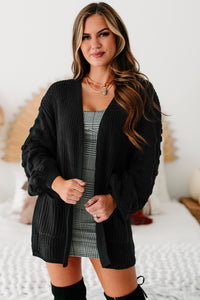 All That Matters Textured Sleeve Cardigan (Black) - NanaMacs