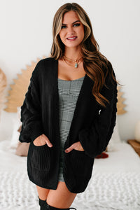 All That Matters Textured Sleeve Cardigan (Black) - NanaMacs