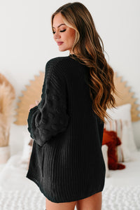 All That Matters Textured Sleeve Cardigan (Black) - NanaMacs