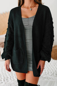 All That Matters Textured Sleeve Cardigan (Black) - NanaMacs