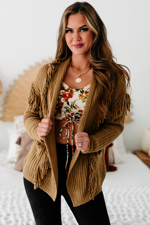 "Pretty Little Fringe" Fringe Knit Cardigan (Walnut) - NanaMacs