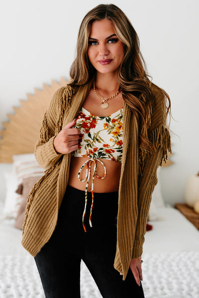 "Pretty Little Fringe" Fringe Knit Cardigan (Walnut) - NanaMacs