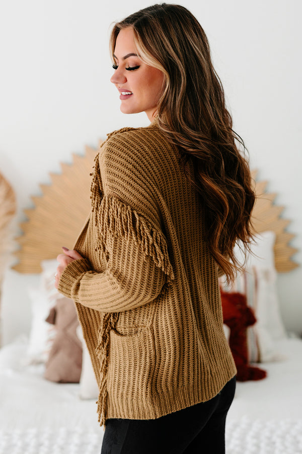 "Pretty Little Fringe" Fringe Knit Cardigan (Walnut) - NanaMacs