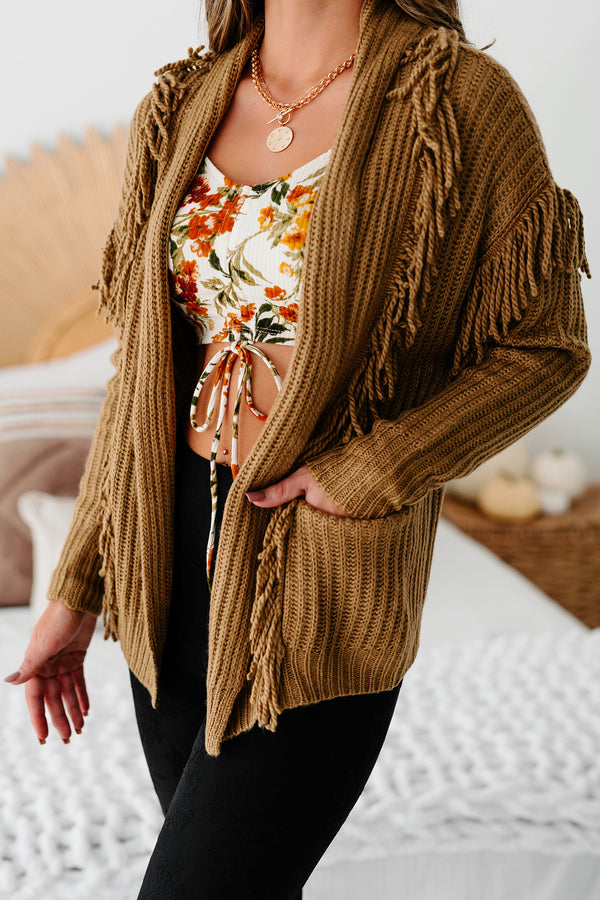 "Pretty Little Fringe" Fringe Knit Cardigan (Walnut) - NanaMacs