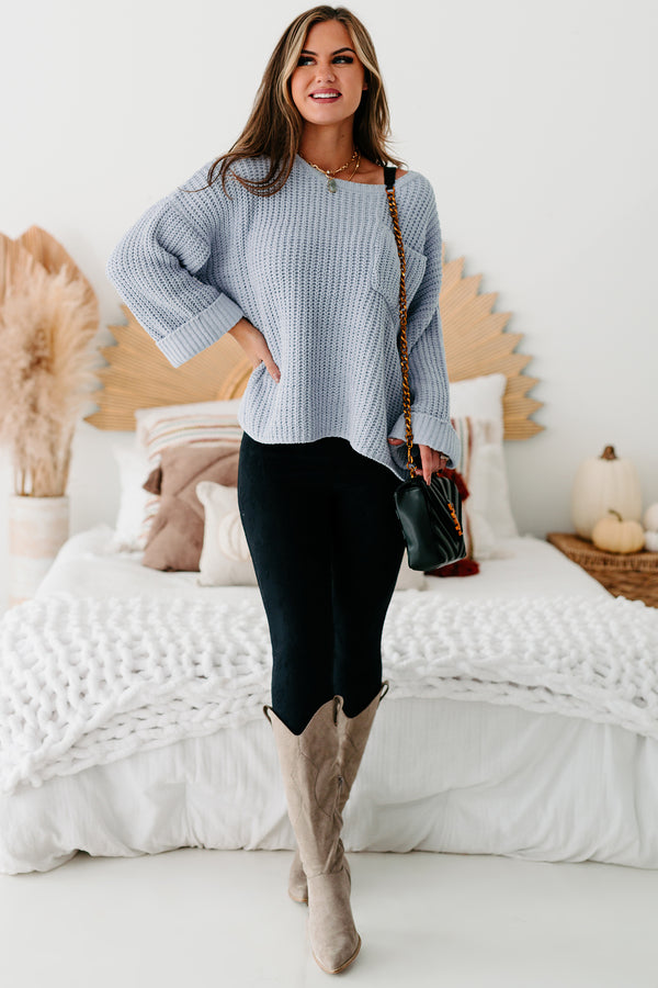 Fall Into Cozy Chunky Chenille Knit Sweater (Dusty Blue) - NanaMacs