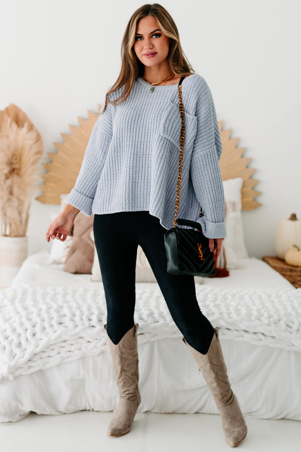 Fall Into Cozy Chunky Chenille Knit Sweater (Dusty Blue) - NanaMacs