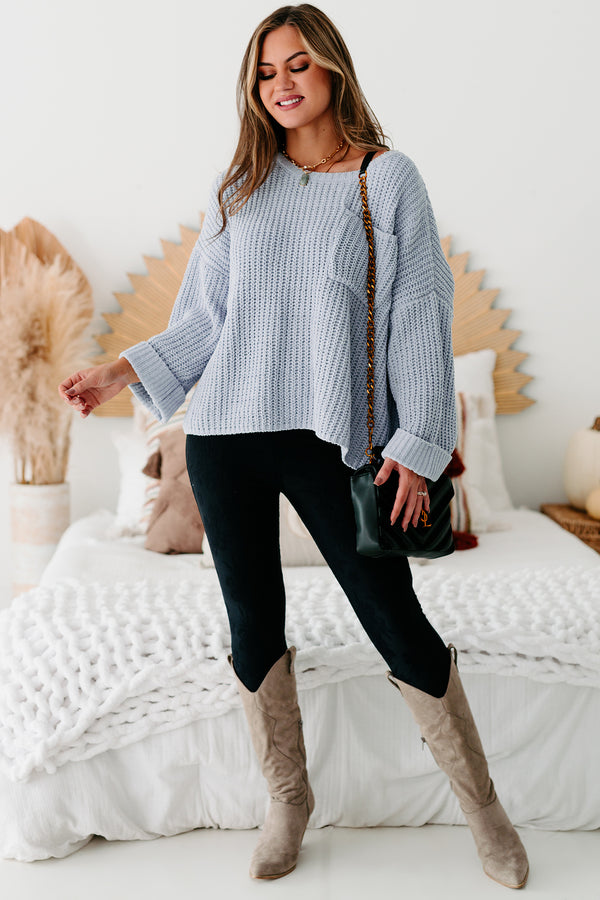 Fall Into Cozy Chunky Chenille Knit Sweater (Dusty Blue) - NanaMacs