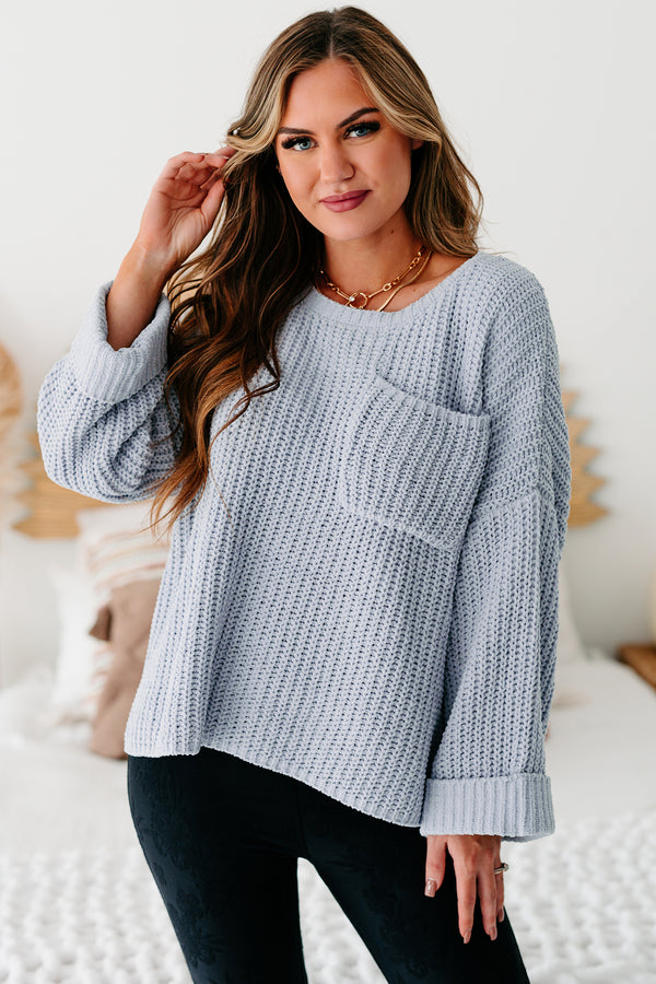 Fall Into Cozy Chunky Chenille Knit Sweater (Dusty Blue) - NanaMacs