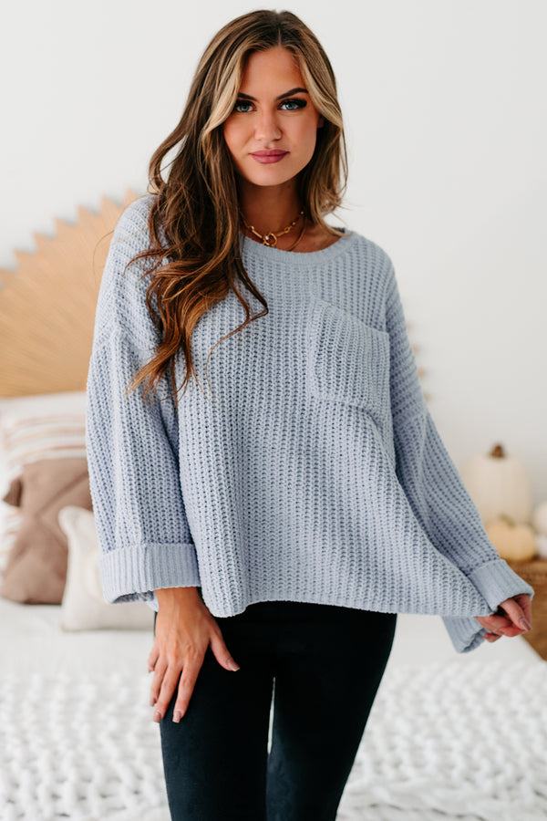 Fall Into Cozy Chunky Chenille Knit Sweater (Dusty Blue) - NanaMacs