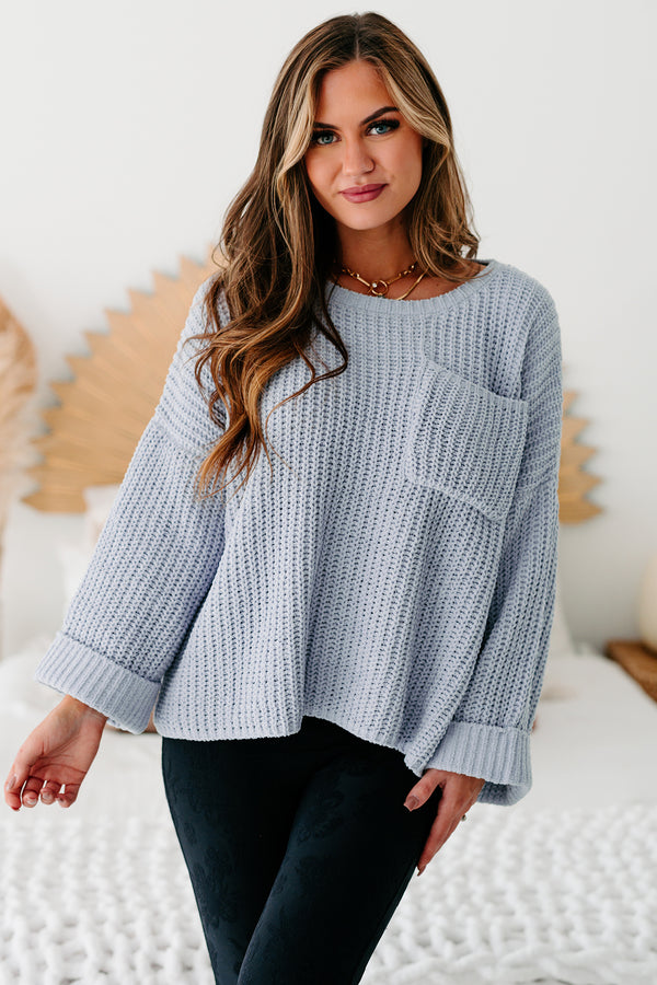 Fall Into Cozy Chunky Chenille Knit Sweater (Dusty Blue) - NanaMacs