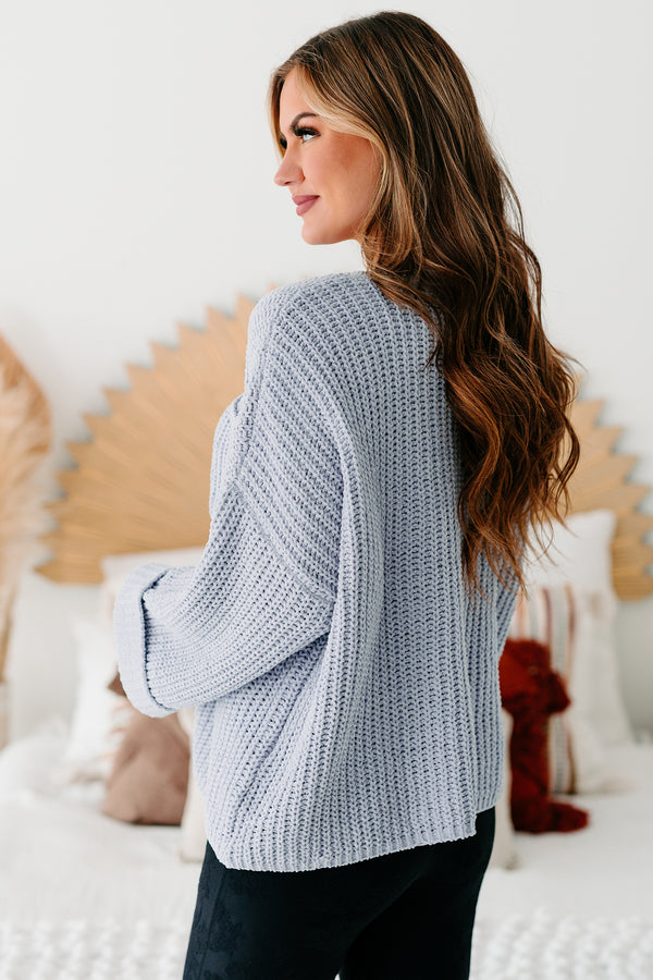 Fall Into Cozy Chunky Chenille Knit Sweater (Dusty Blue) - NanaMacs