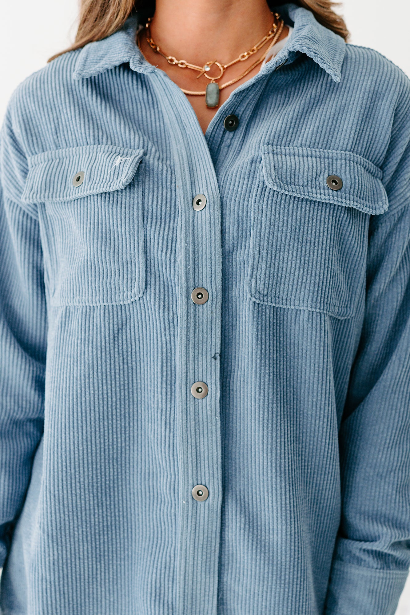 Committing To Casual Oversized Corduroy Button-Down (Sky) - NanaMacs