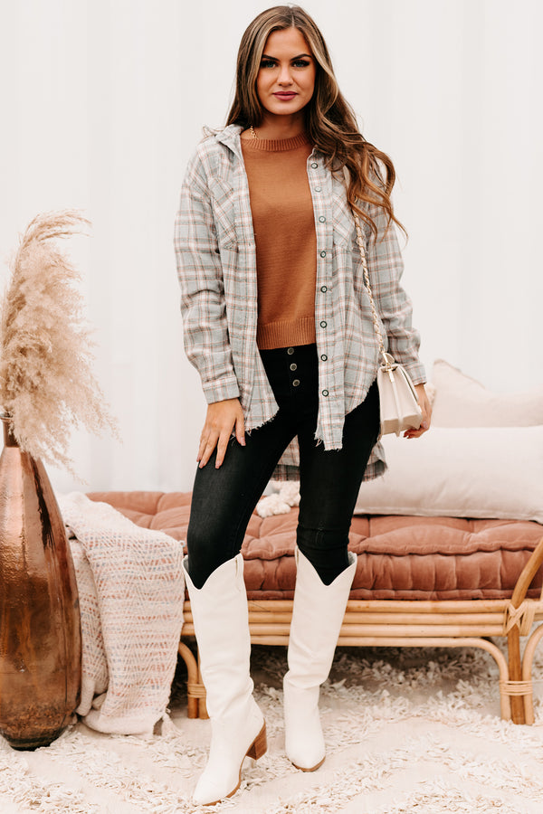 Leilah High/Low Plaid Button-Down Top (Grey) - NanaMacs