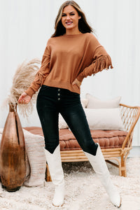 Fringe Fanatic Crewneck Fringe Sweater (Brick) - NanaMacs