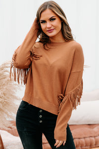 Fringe Fanatic Crewneck Fringe Sweater (Brick) - NanaMacs