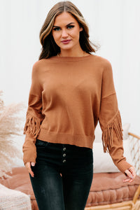 Fringe Fanatic Crewneck Fringe Sweater (Brick) - NanaMacs