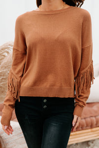 Fringe Fanatic Crewneck Fringe Sweater (Brick) - NanaMacs