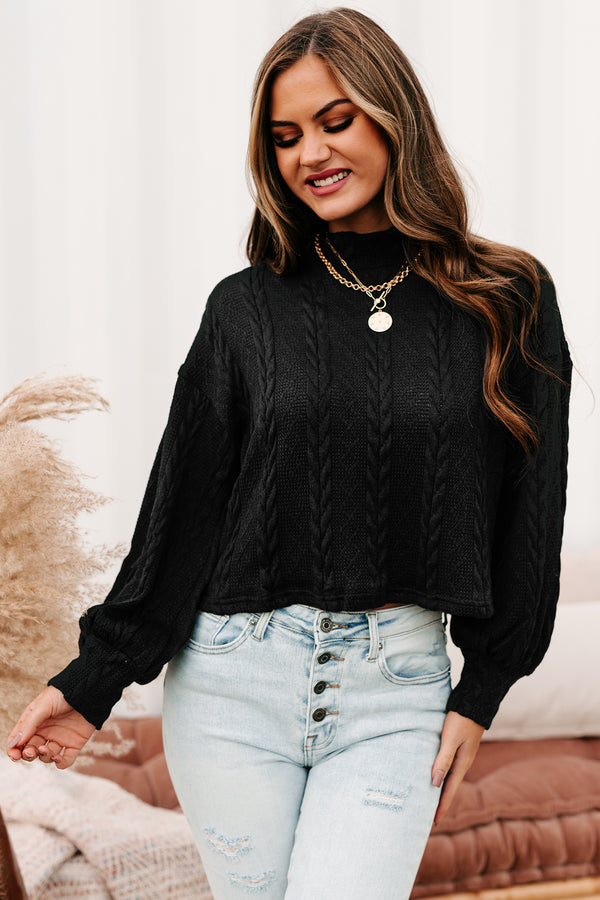 Autumn Affair Textured Mock Neck Top (Black) - NanaMacs