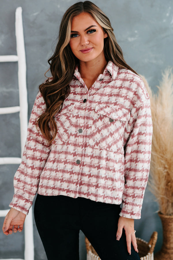 Social Obligations Houndstooth Shacket (Pink) - NanaMacs