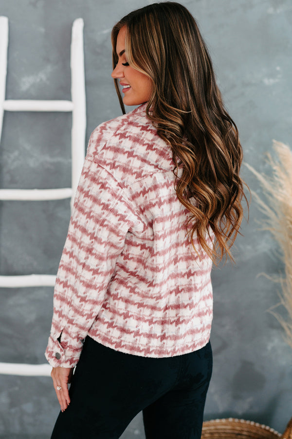 Social Obligations Houndstooth Shacket (Pink) - NanaMacs