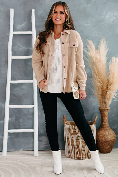 Inner Hope Brushed Fleece Shacket (Taupe) - NanaMacs