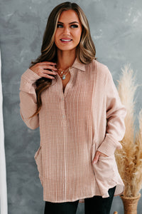 Good Intuition Pleated Front Oversized Tunic Top (Rust/Ivory) - NanaMacs