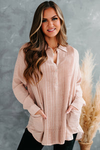 Good Intuition Pleated Front Oversized Tunic Top (Rust/Ivory) - NanaMacs