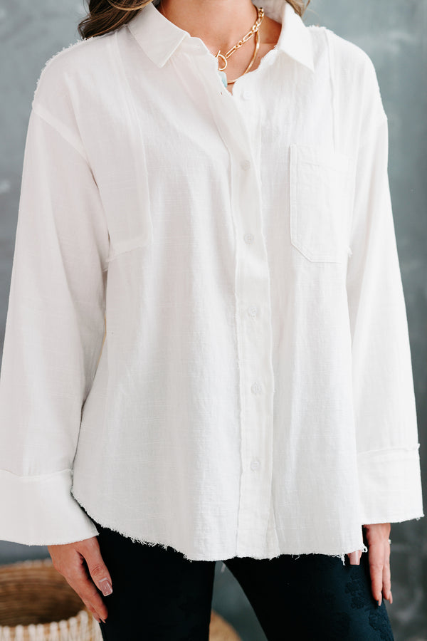 Zia Button Front Long Sleeve Top (White) - NanaMacs