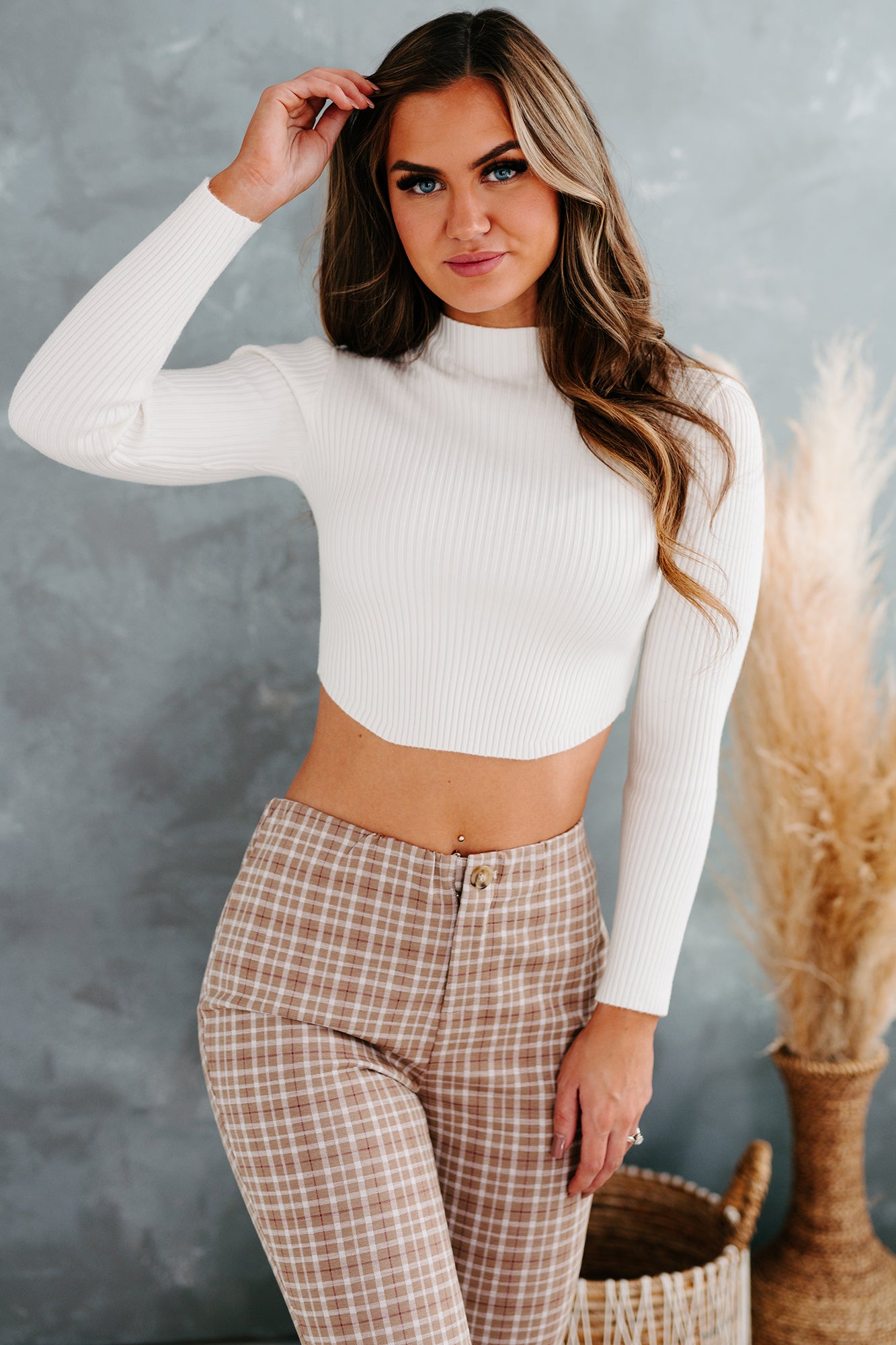 All About Us Mock Neck Cropped Sweater Top (Cream) - NanaMacs