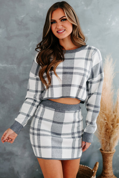 Plaid Perfection Plaid Two Piece Set (Grey/White) - NanaMacs