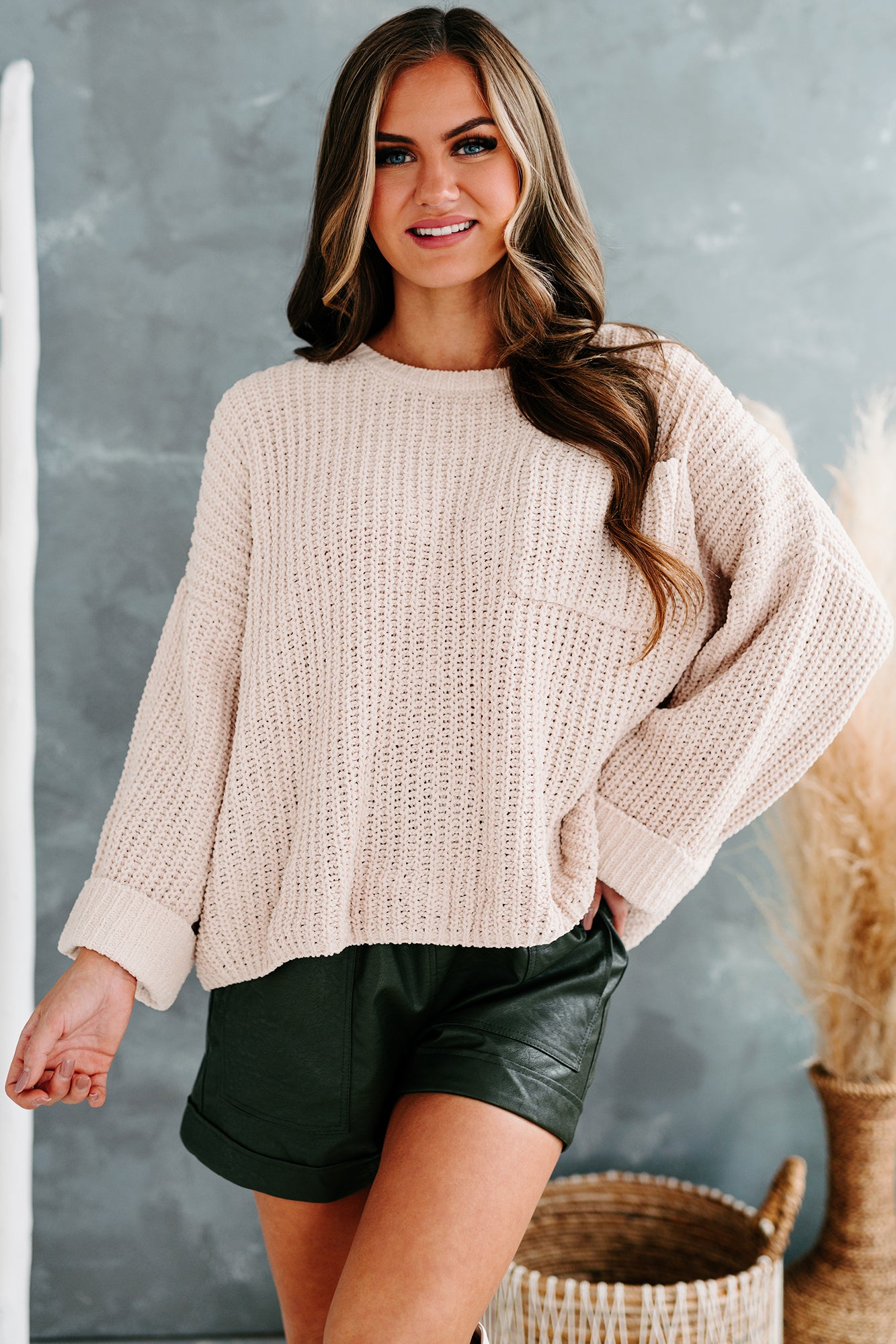 Fall Into Cozy Chunky Chenille Knit Sweater (Sand) - NanaMacs