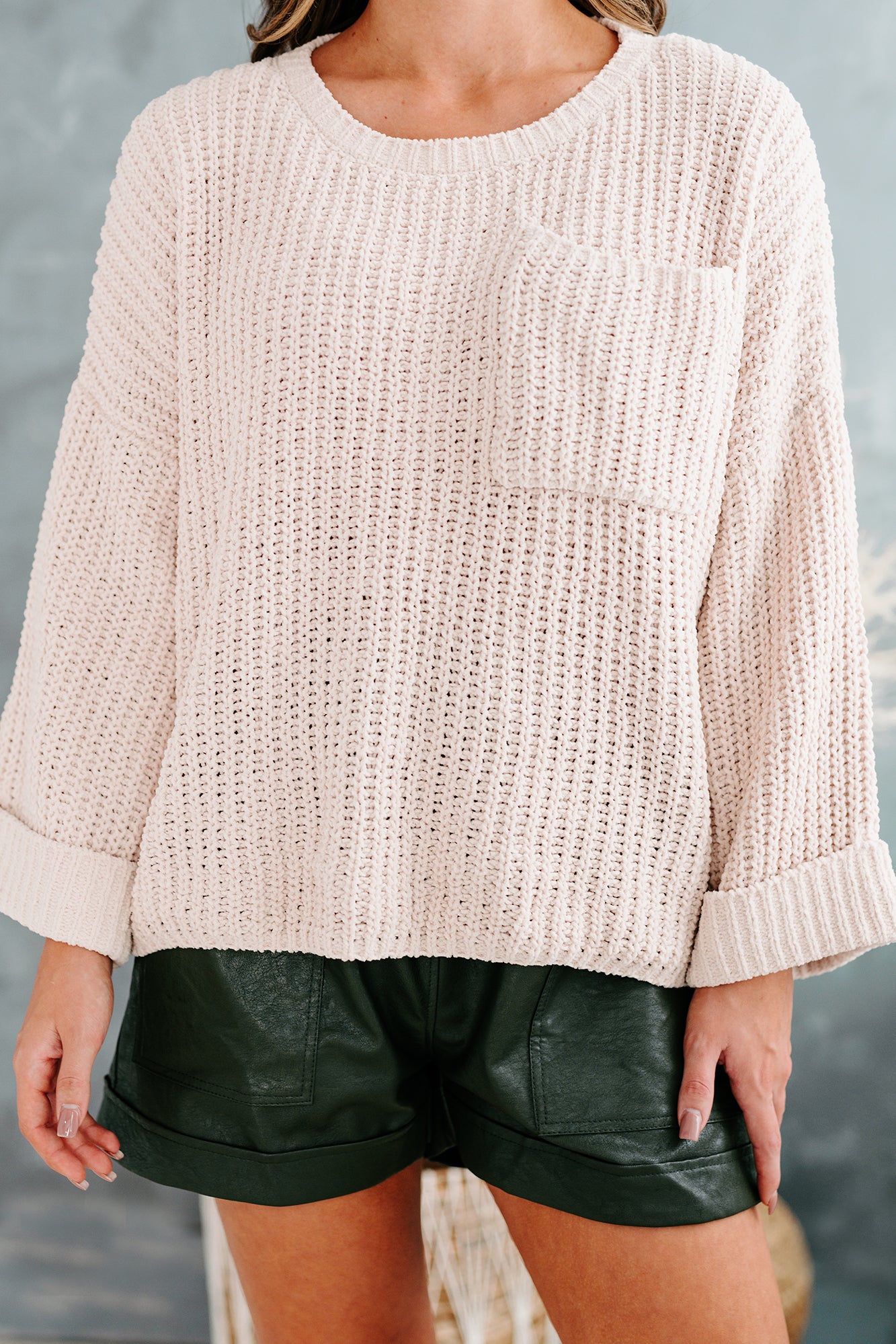 Fall Into Cozy Chunky Chenille Knit Sweater (Sand) - NanaMacs