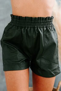 Sunset Avenue High Waisted Faux Leather Shorts (Olive) - NanaMacs