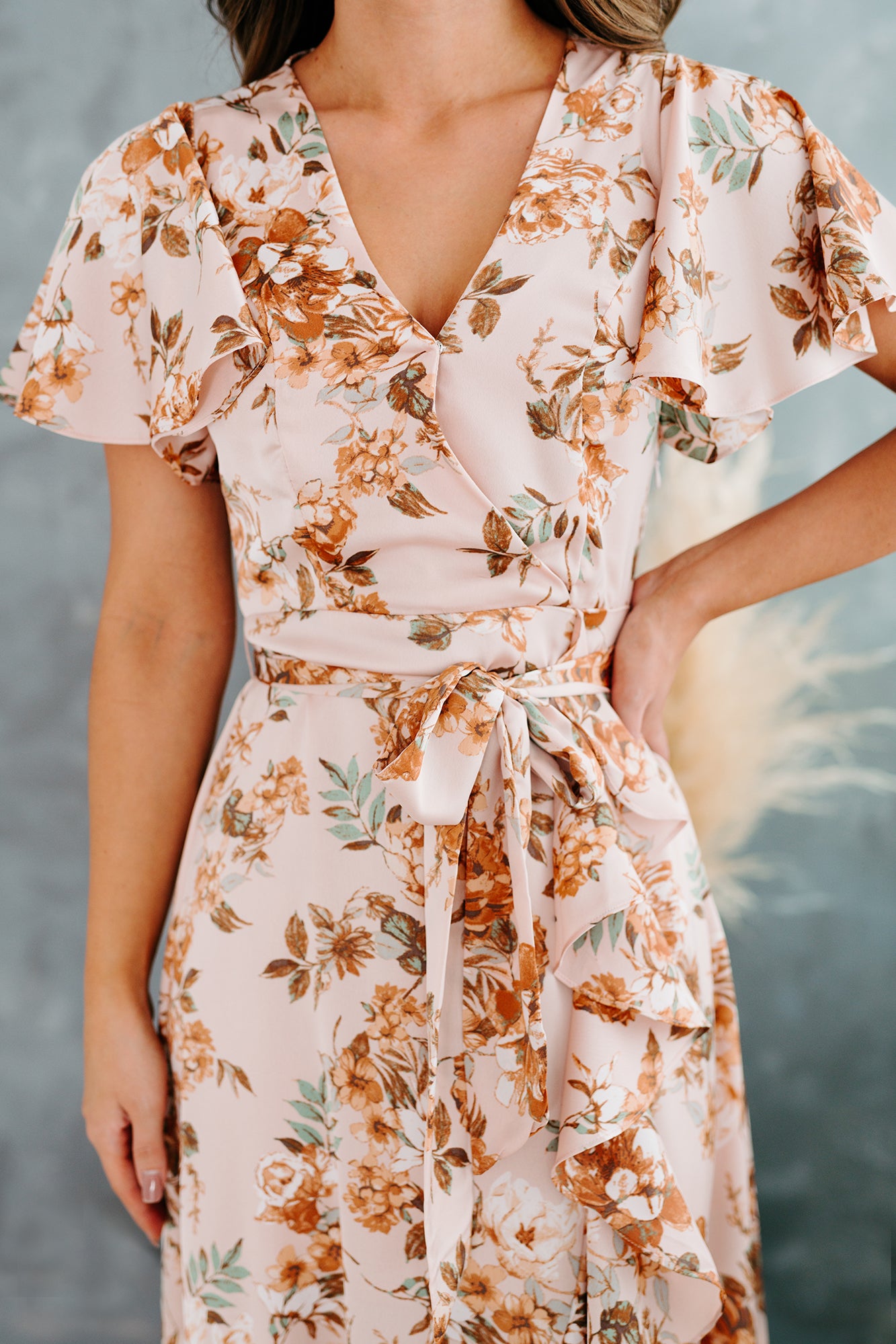 One-shoulder Floral Satin Bridesmaid Dress With Draped Front Slit In  Butterfly Botanica Pink Sand | The Dessy Group