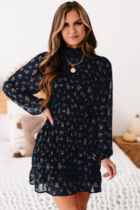 Freely Flying Floral Smocked Long Sleeve Dress (Navy) - NanaMacs