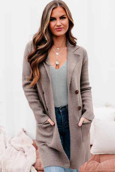 Fall Fanatic Open Front Sweater Coat (Mocha) - NanaMacs