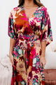 Idyllic Evenings Belted Kimono Maxi Dress (Passion/Burgundy/Rust) - NanaMacs