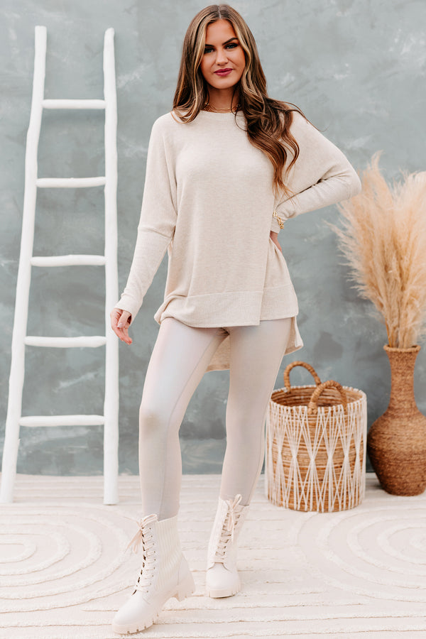 Soft Hearted Brushed Knit Boxy Tunic Top (Oatmeal) - NanaMacs