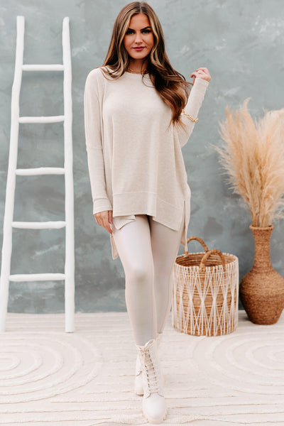 Soft Hearted Brushed Knit Boxy Tunic Top (Oatmeal) - NanaMacs