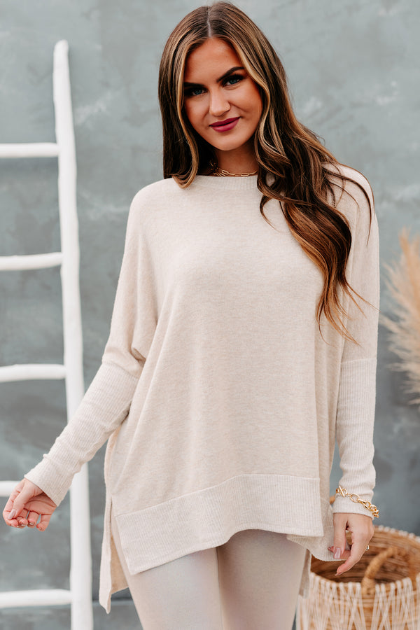 Soft Hearted Brushed Knit Boxy Tunic Top (Oatmeal) - NanaMacs