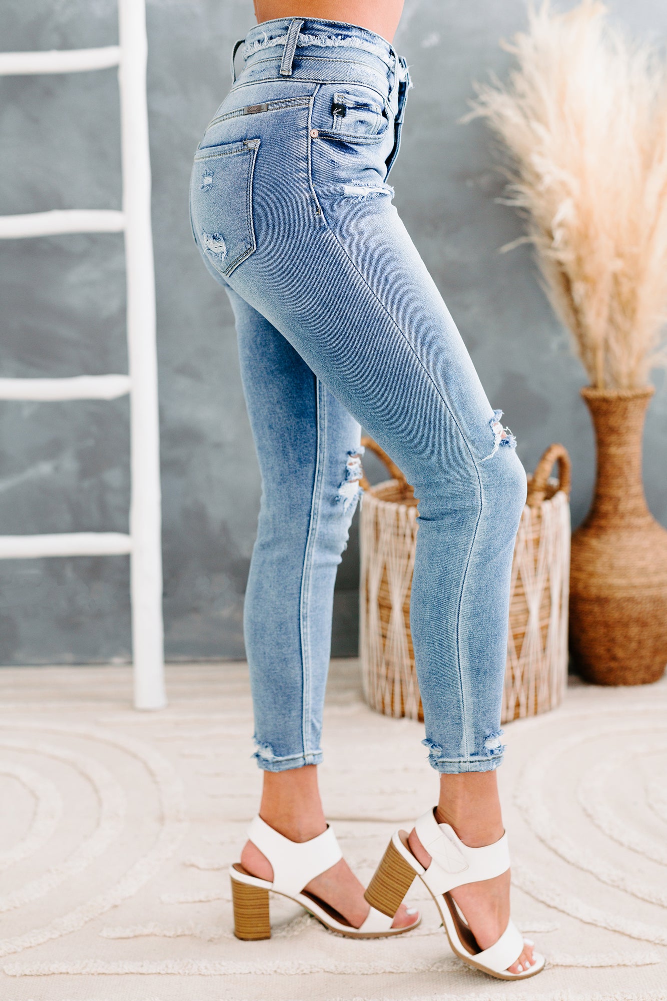 Verity Kancan High Rise Triple Button Distressed Skinny Jeans (Medium) - NanaMacs