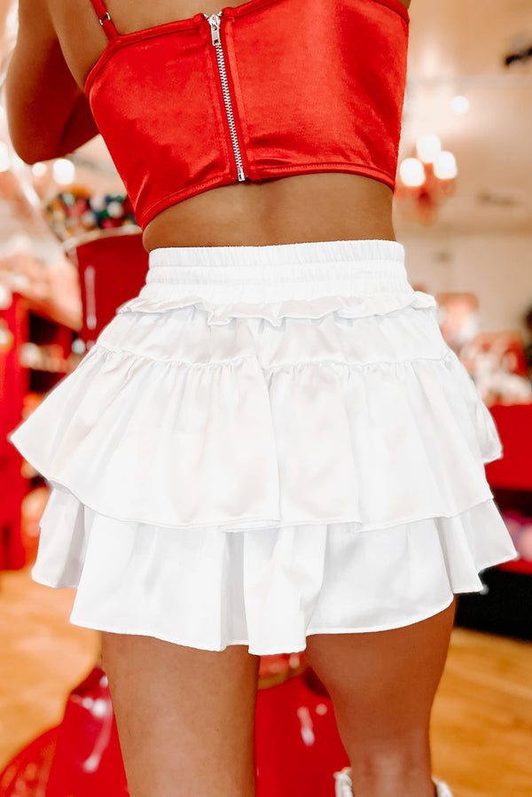 Flirtatious Friendship Tiered Ruffle Skort (White) - NanaMacs