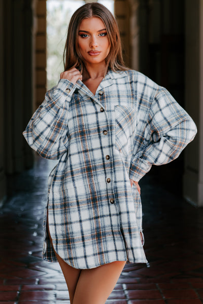 Breakup Bestie Oversized Plaid Shacket (Blue/Tan) - NanaMacs