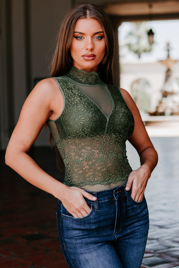 Stay Beautiful Lace Bodysuit (Olive) - NanaMacs