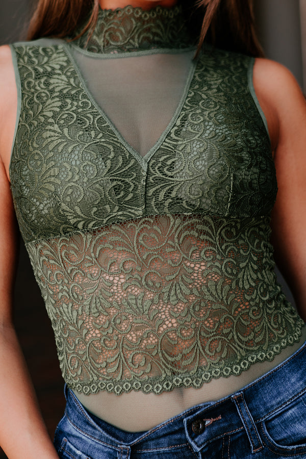 Stay Beautiful Lace Bodysuit (Olive) - NanaMacs