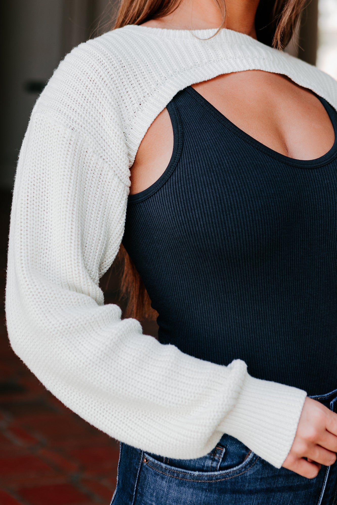 Split Decisions Cropped Half Sweater (White) - NanaMacs