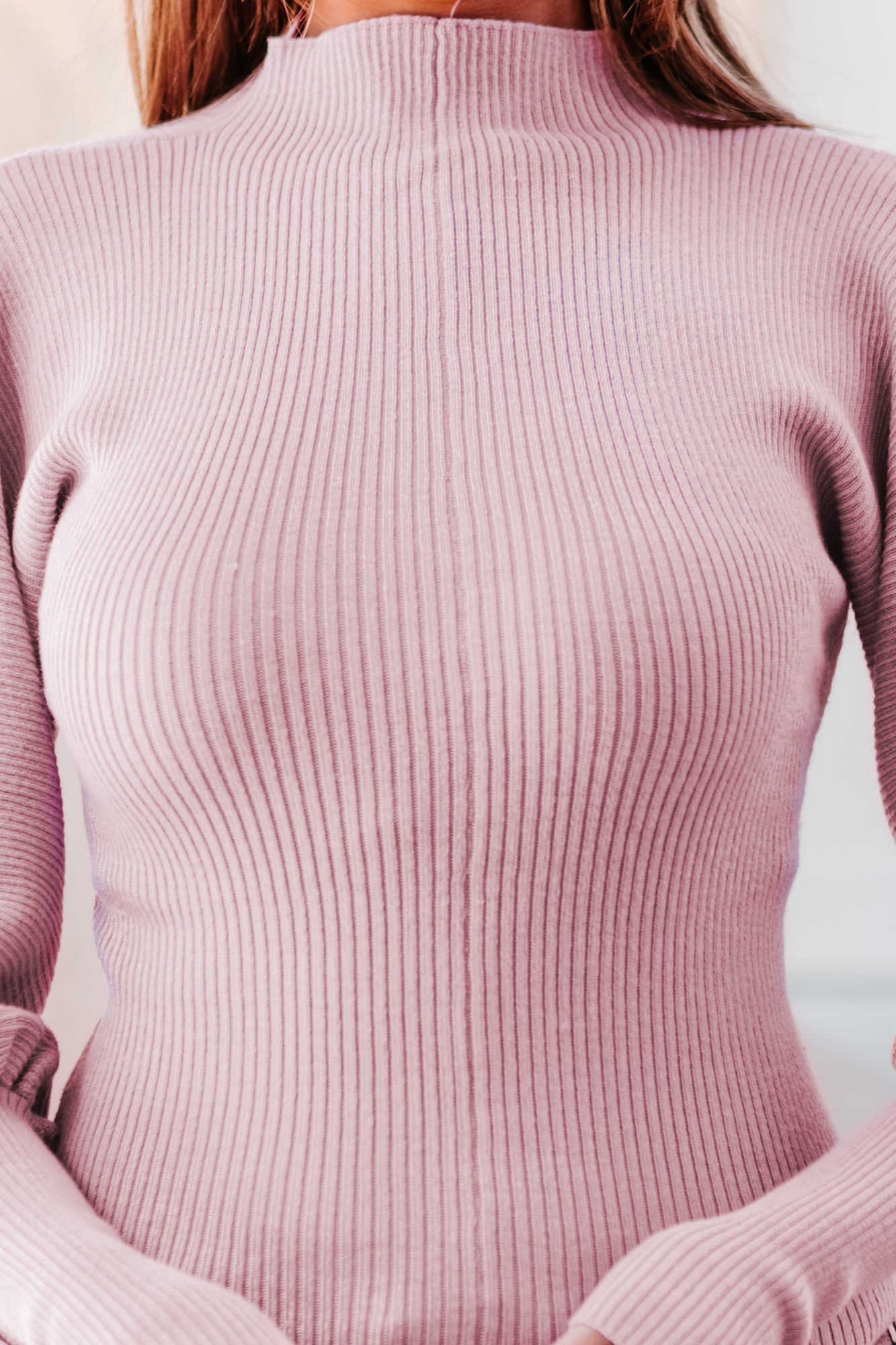 Khloe Bishop Sleeved Ribbed Sweater (Lavender Pink) - NanaMacs