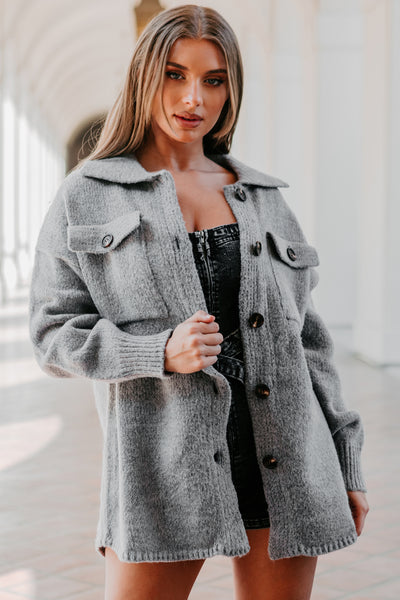 Mellow Moment Button-Front Sweater Jacket (Charcoal) - NanaMacs
