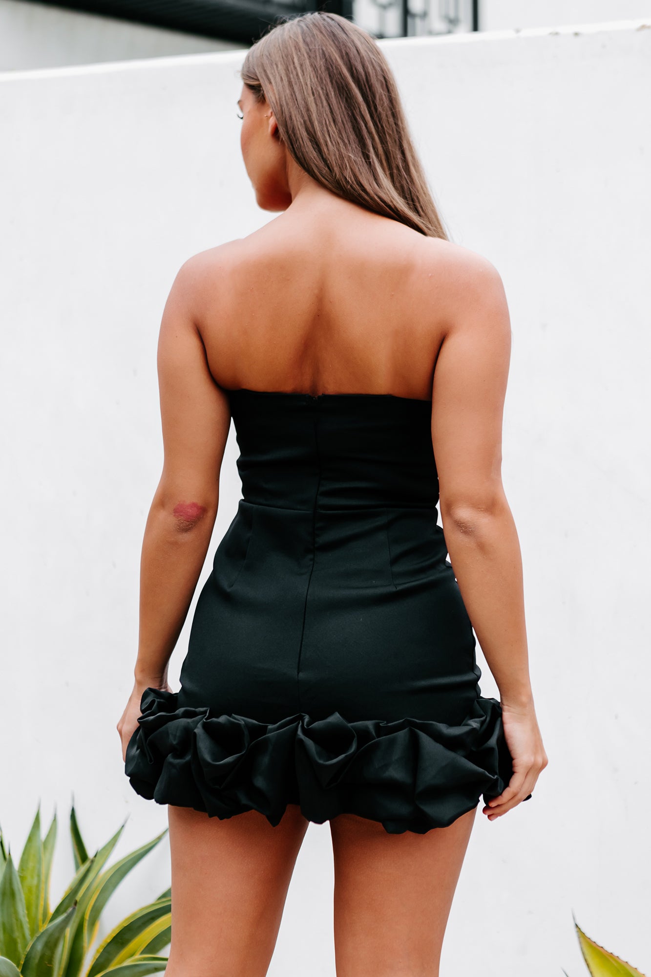 Stunning Surprise Strapless Ruffled Mini Dress (Black) - NanaMacs